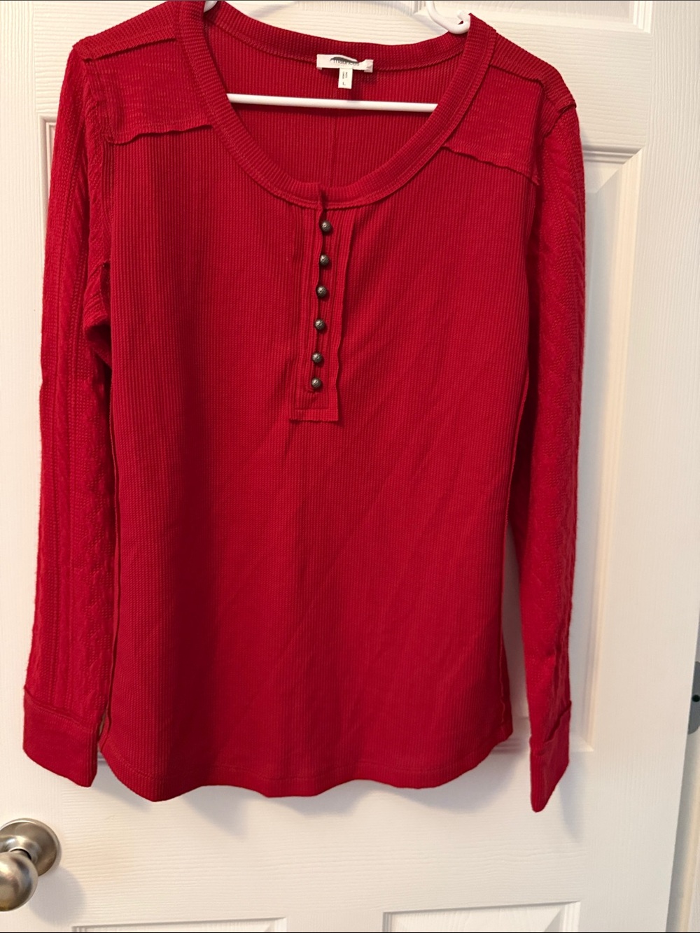 Maurices Red Ribbed Henley Long Sleeve Top
